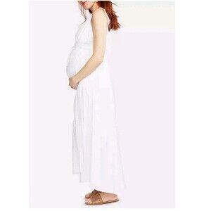 Motherhood Maternity White Sleeveless Maxi Lined Dress Size M Beach Vacation